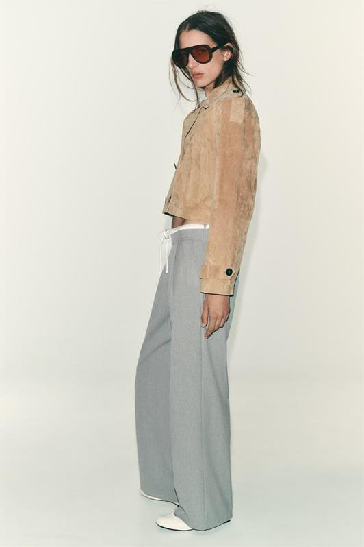 MDX Gri Çift Bel Bantlı Wide Leg Kadın Pantolon MG2551 - Santa Clara