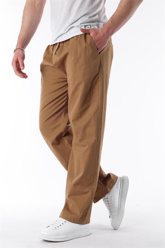 MDX Camel Wide Leg High Waist Men's Pants with Belt E7403 - Marratxi