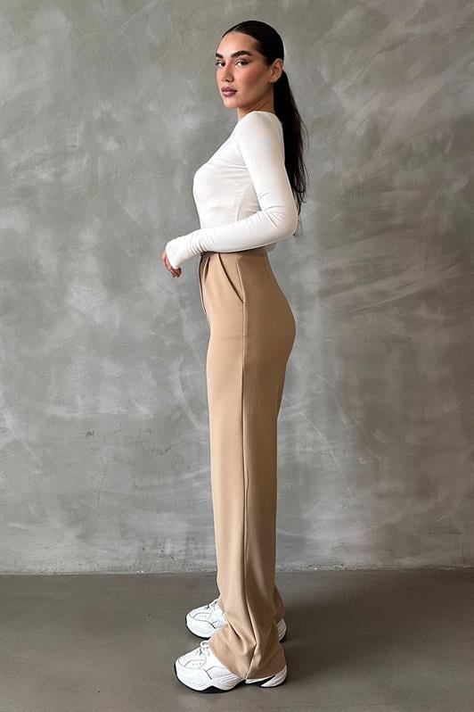 MDX Beige Palazzo Pants with Hook and Loop Closure MG2291 - Norwich