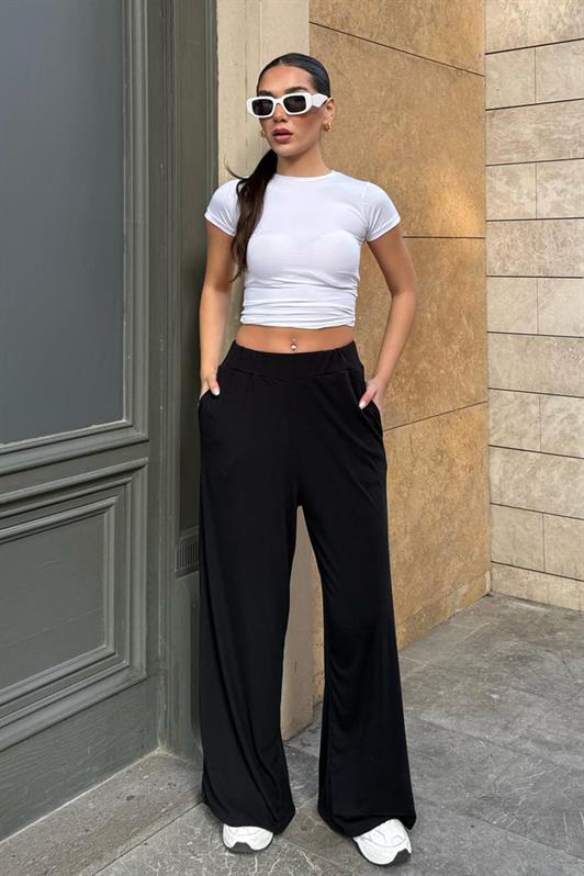 MDX Black High Waist Comfort Fit Wide Leg Women's Pants MG2309 - Velbert