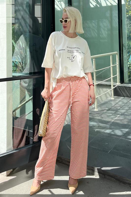 MDX Orange Adjustable Cotton Wide Leg Striped Trousers MG2133 - Columbia