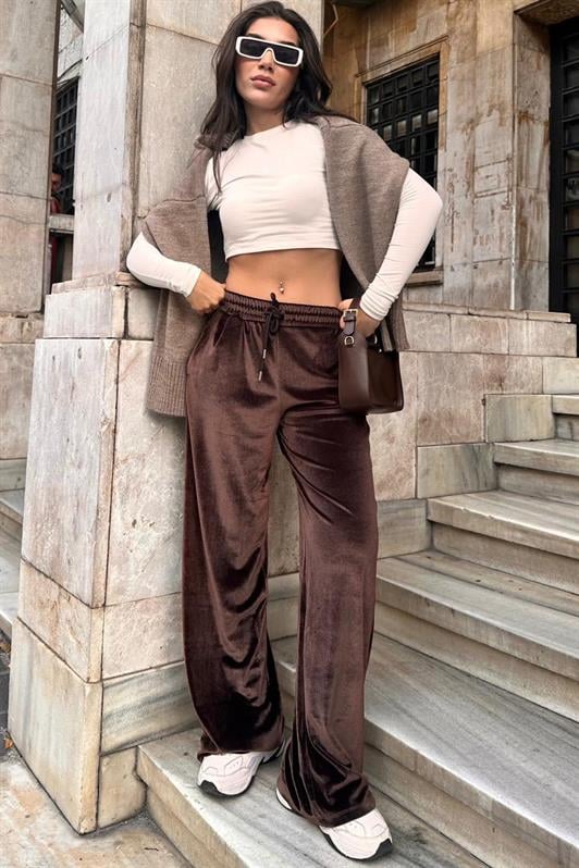 MDX Brown Wide Leg Velvet Pants MG2283 - Enerhodar