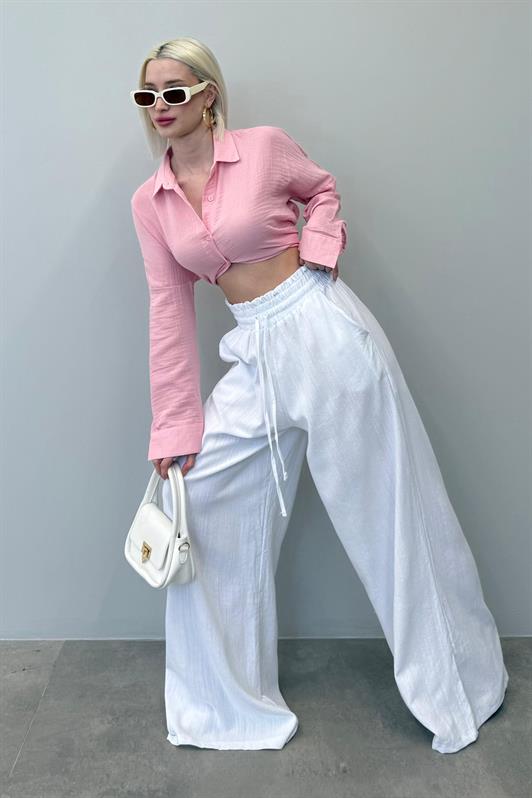 MDX White High Waist Wide Leg Pants MG2408 - New Orleans