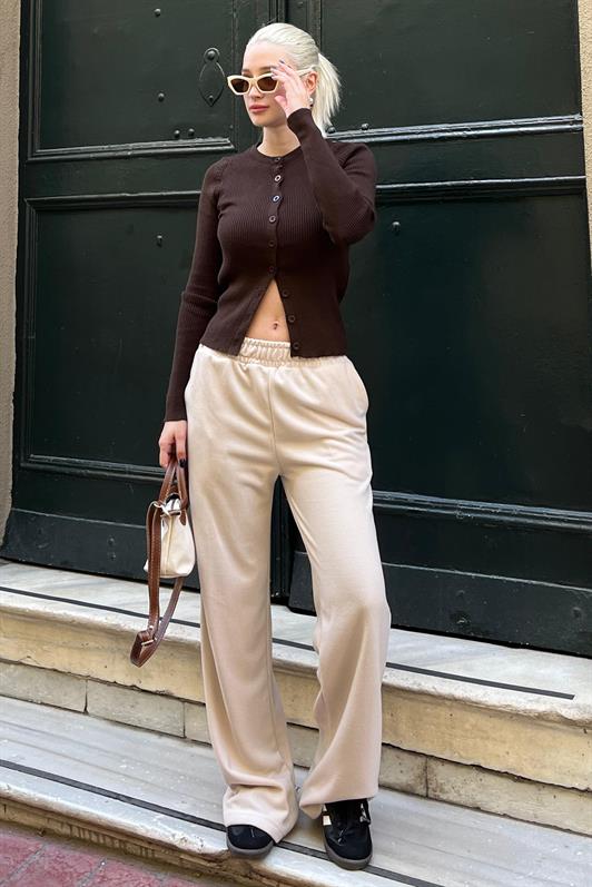 MDX Beige High Waist Elastic Waist Spanish Flare Knit Pants MG2211 - Boyarka