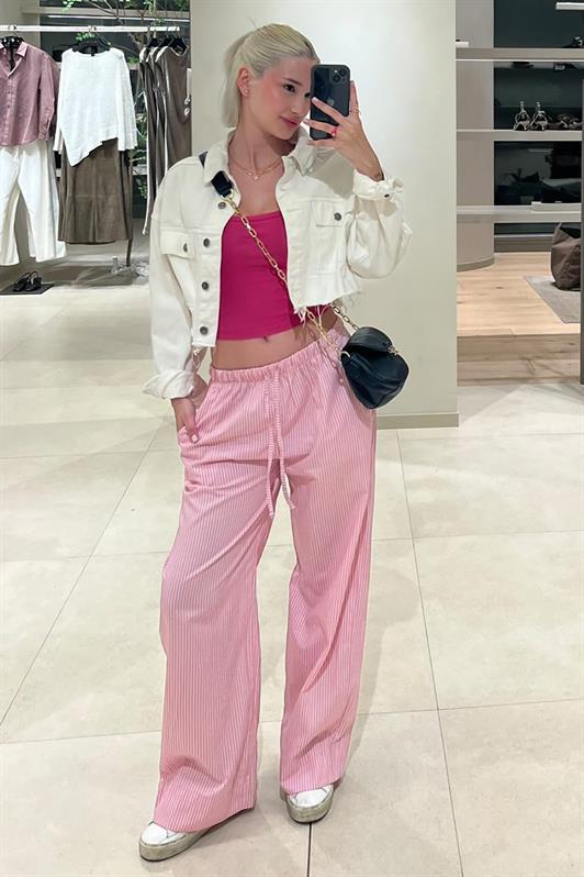 MDX Fuchsia Adjustable Waist Wide Leg Striped Trousers MG2087 - Arecibo