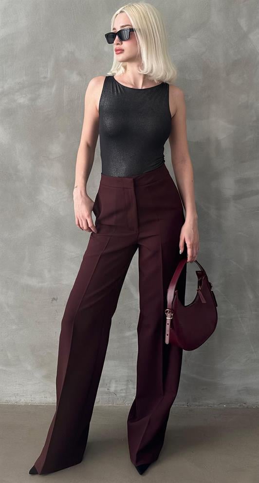 MDX Burgundy High Waist Fabric Pants MG2284 - Recklinghausen