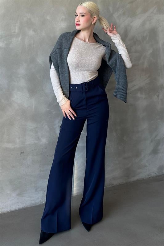 MDX Navy Blue Spanish Flare Women's Fabric Trousers MG2303 - Vaudreuil-Dorion