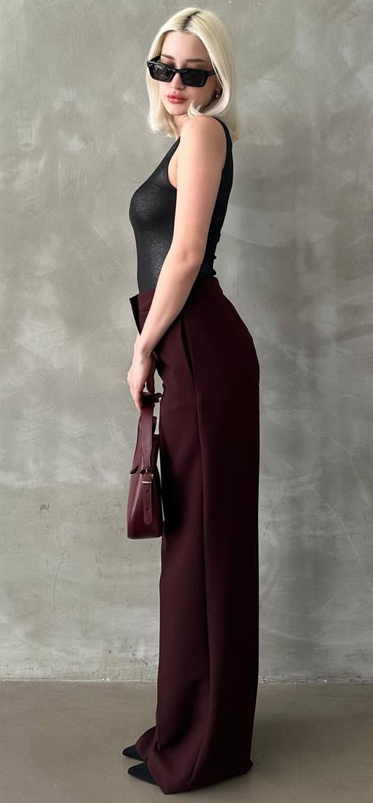 MDX Burgundy High Waist Fabric Pants MG2284 - Recklinghausen