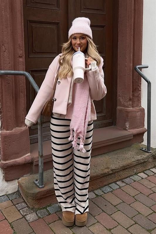 MDX Ecru Striped Women's Knit Pants Mg2342 - Plasencia