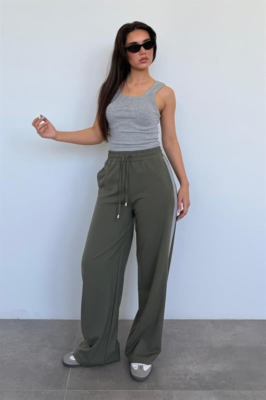 MDX Haki Stripe Detailed Wide Leg Women's Pants MG2441 - Belleville