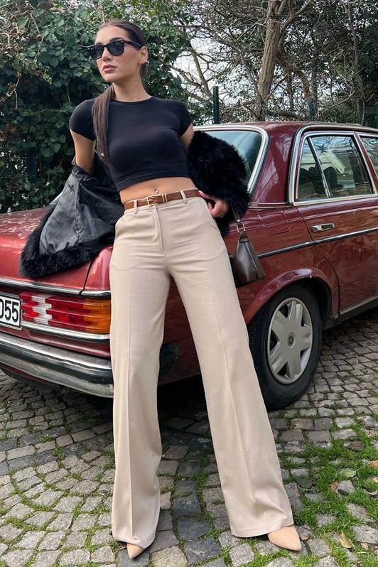 MDX Stone Color High Waist Fabric Pants MG2285 - Farnborough