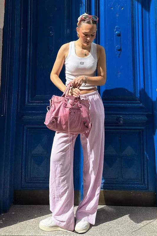 MDX Powder Blue Adjustable High Waist Wide Leg Striped Pants MG2087 - Leavenworth