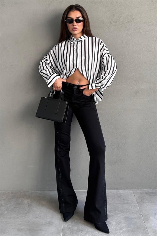 MDX Siyah İspanyol Paça Kadın Kot Pantolon MG2598 - Daugavpils