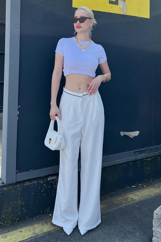 MDX Ecru Belt Detailed Wide Leg Pants MG1834 - Pinto