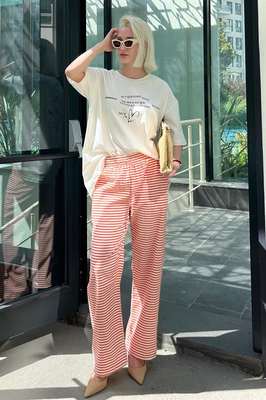 MDX Orange Adjustable Cotton Wide Leg Striped Trousers MG2133 - Columbia
