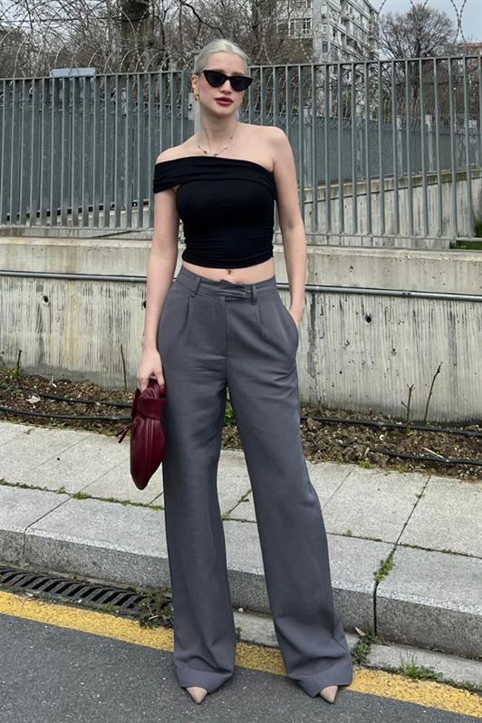 MDX Anthracite Belted Wide Leg Pants MG1992 - Colomiers