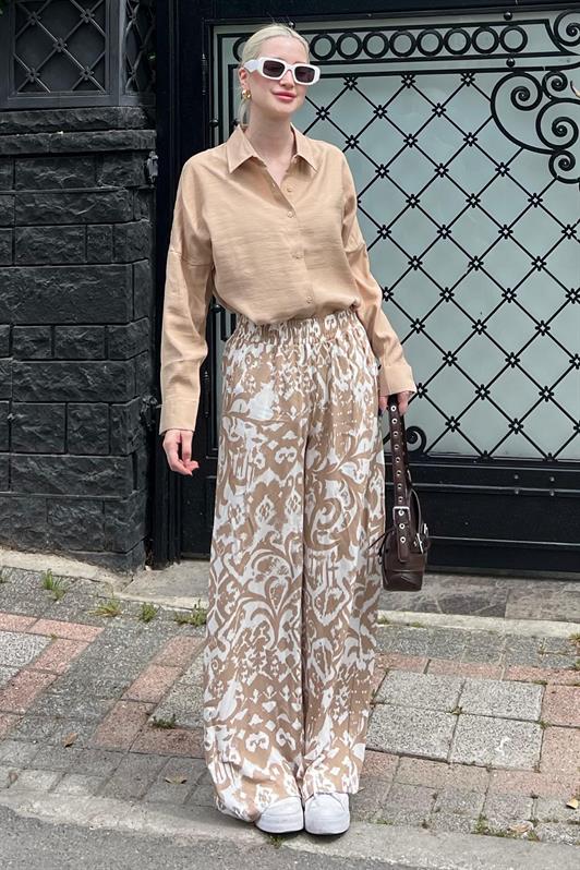 MDX MG2051 Wide Leg Pants with Elasticated Waist in Mink Pattern - Ciudad de Huajuapam de León