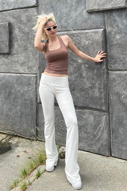 MDX Ecru High Waist Spanish Flare Pants with Belt MG2096 - Ajaccio