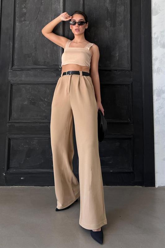MDX Beige Double Pleated Belted Pants Mg2330 - Chattanooga