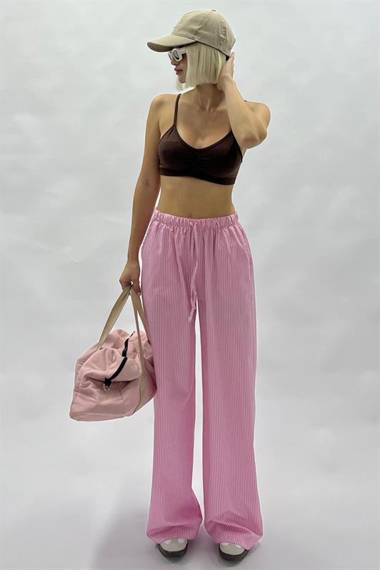 MDX Fuchsia Adjustable Waist Wide Leg Striped Trousers MG2087 - Arecibo
