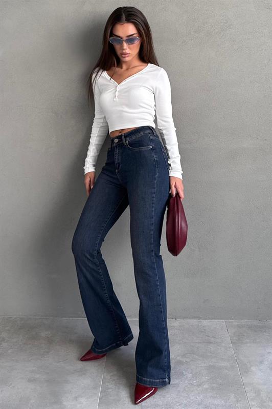 MDX Koyu Mavi İspanyol Paça Kadın Kot Pantolon MG2598 - Trenton