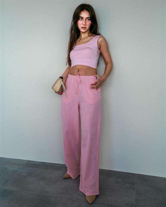 MDX Pink High Waisted Wide Leg Fabric Pants MG1950 - Oakley