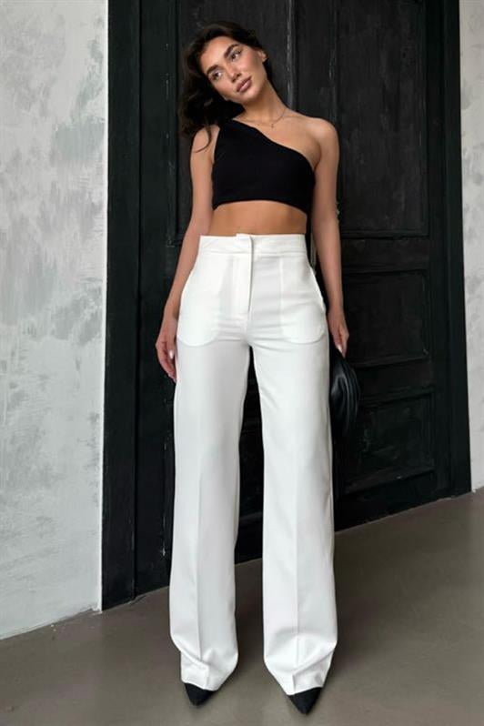 MDX Ecru High Waist Fabric Pants MG2284 - Agualva