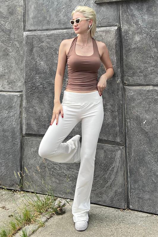 MDX Ecru High Waist Spanish Flare Pants with Belt MG2096 - Ajaccio