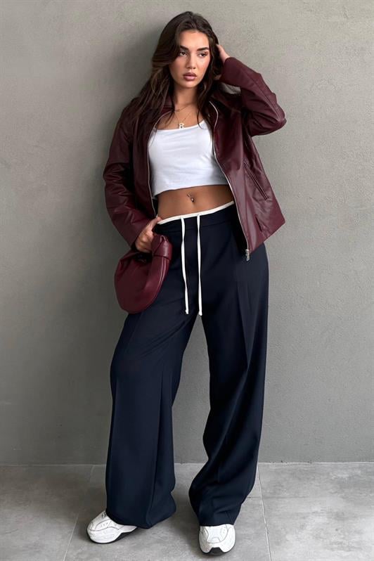 MDX Navy Blue Double Waistband Wide Leg Women's Pants MG2551 - Elizabeth