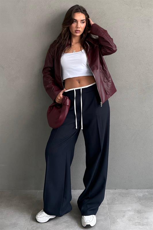 MDX Lacivert Çift Bel Bantlı Wide Leg Kadın Pantolon MG2551 - Terni