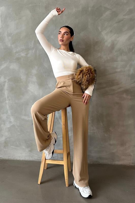 MDX Beige Palazzo Pants with Hook and Loop Closure MG2291 - Norwich