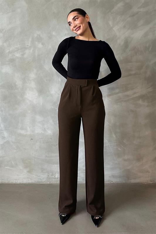 MDX Brown Lycra Hook-and-loop Palazzo Pants MG2291 - Santa Monica