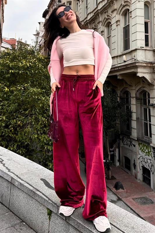 MDX Burgundy Velvet Wide Leg Pants MG2283 - St. Catharines