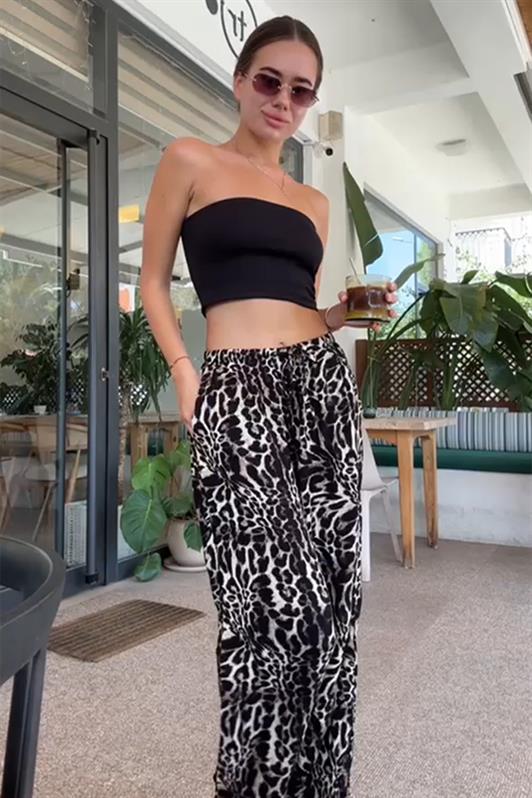 MDX Cream Adjustable Waist Leopard Print Wide Leg Pants MG2095 - Plano