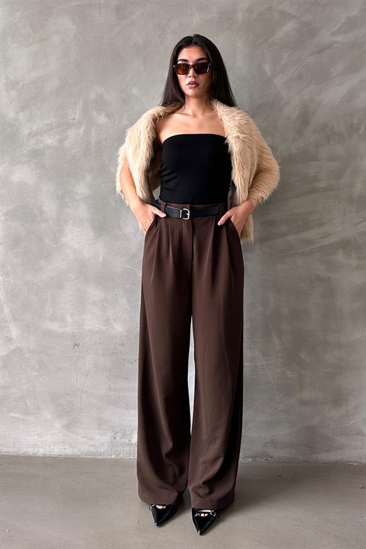 MDX Brown Double Pleated Belted Trousers Mg2330 - Caldwell