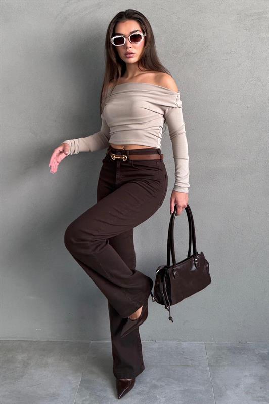 MDX Kahverengi Wide Leg Kadın Kot Pantolon MG2596 - Brentwood
