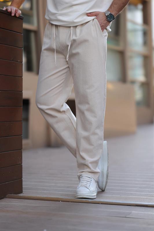 MDX Beige 100% Cotton Comfort Fit Men's Trousers E6565 - Aigáleo