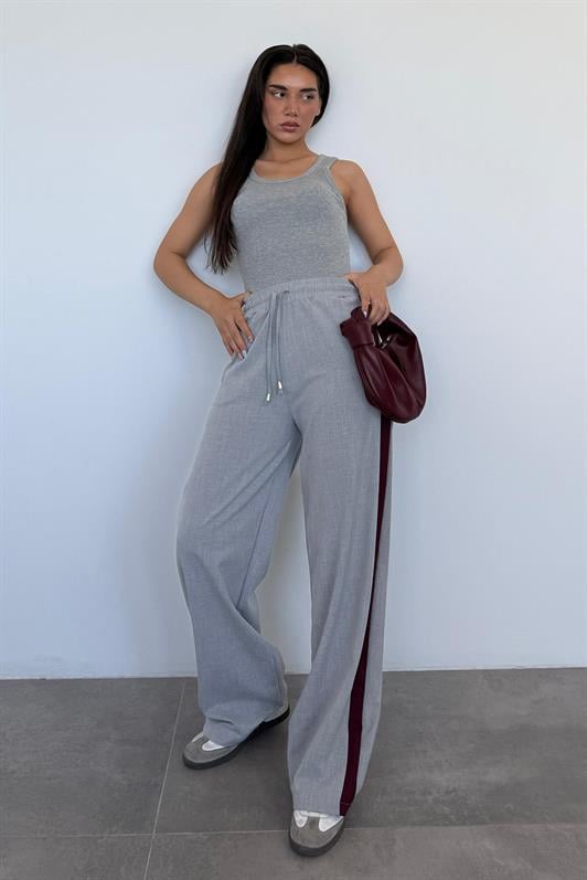 MDX Gray Striped Detailed Wide Leg Women's Pants MG2441 - Vittoria