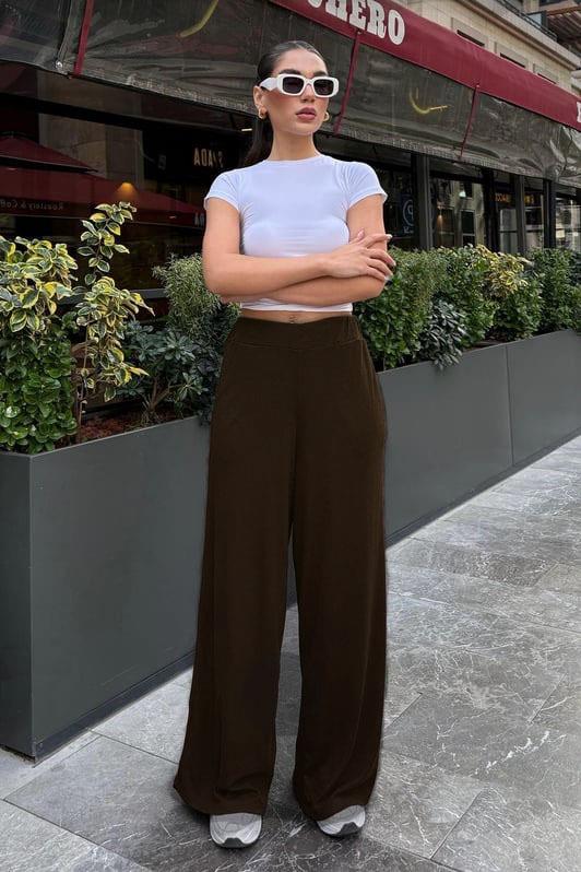 MDX Brown High Waist Comfort Fit Wide Leg Women's Pants MG2309 - San Baudilio de Llobregat