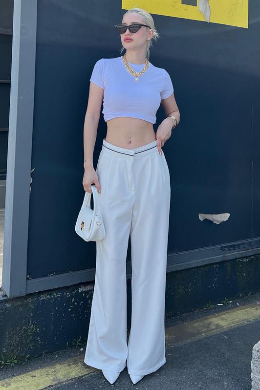 MDX Ecru Belt Detailed Wide Leg Pants MG1834 - Pinto