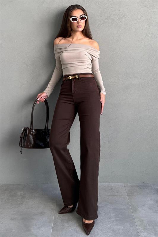MDX Kahverengi Wide Leg Kadın Kot Pantolon MG2596 - Brentwood