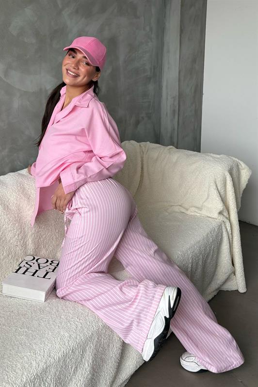 MDX Pink High Waisted Striped Pocket Wide Leg Women's Pants Mg2312 - Mackay