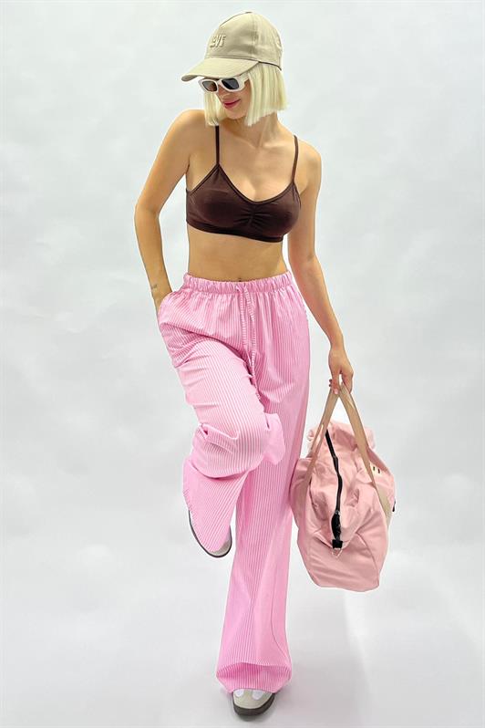 MDX Fuchsia Adjustable Waist Wide Leg Striped Trousers MG2087 - Arecibo