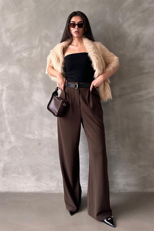 MDX Brown Double Pleated Belted Trousers Mg2330 - Caldwell