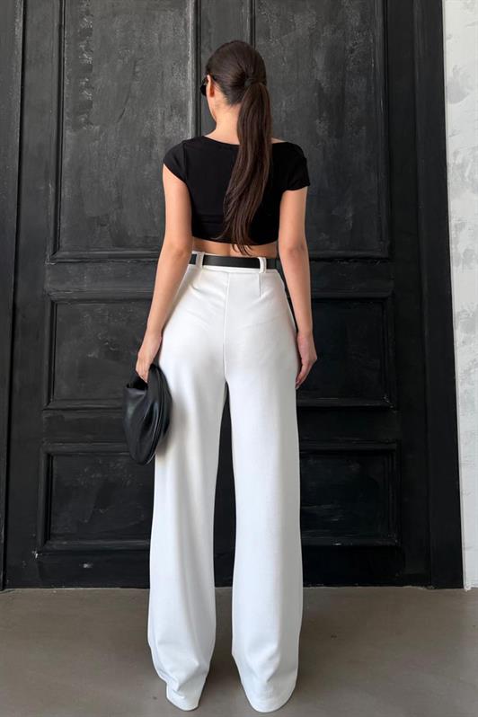 MDX White Double Pleated Belted Trousers Mg2330 - Alfortville