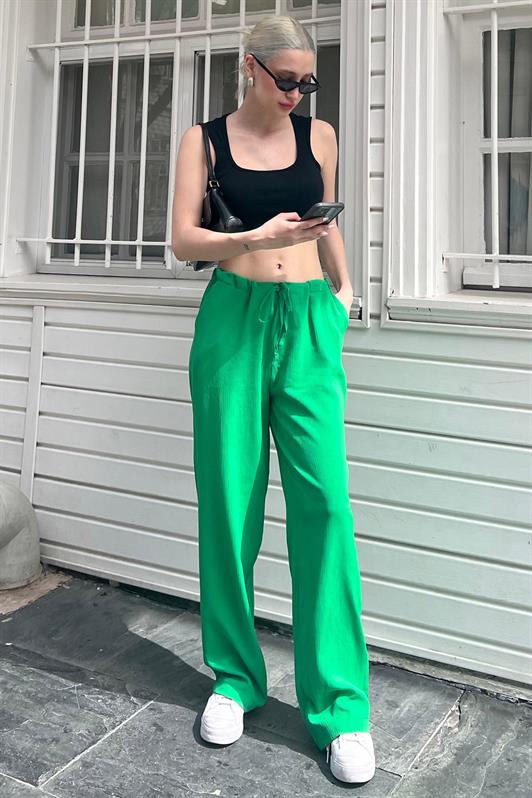 MDX Green Crinkle Fabric Basic Women's Beach Pants MG1778 - Huddersfield