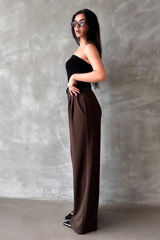 MDX Brown Double Pleated Belted Trousers Mg2330 - Caldwell