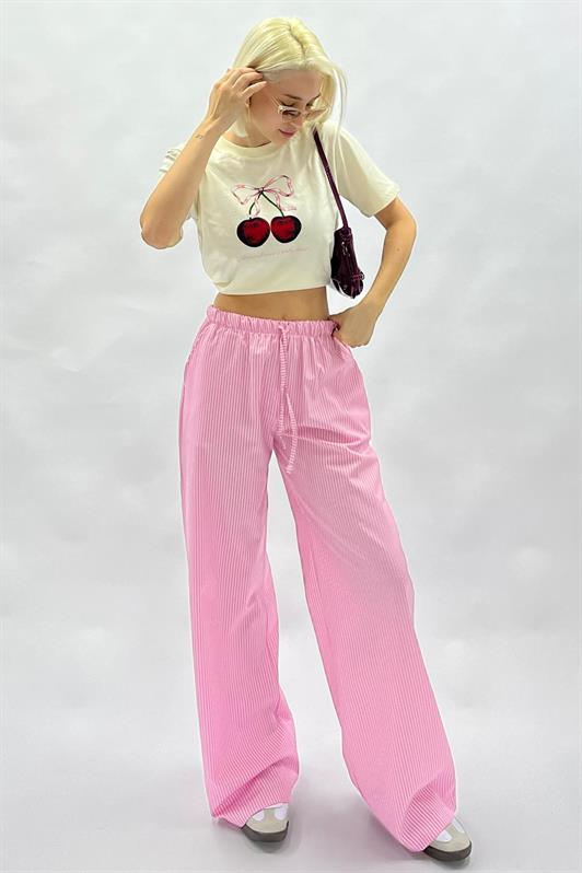 MDX Fuchsia Adjustable Waist Wide Leg Striped Trousers MG2087 - Arecibo