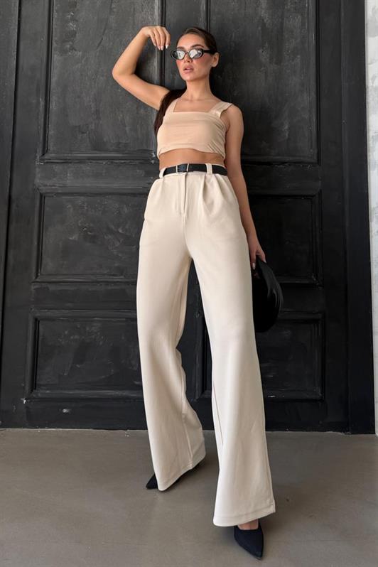 MDX Open Beige Double Pleated Belted Trousers Mg2330 - Nuneaton
