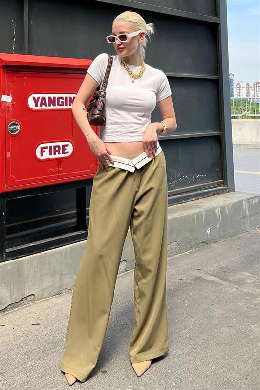 MDX Haki Belt Detailed Wide Leg Pants MG1834 - San Luis Río Colorado